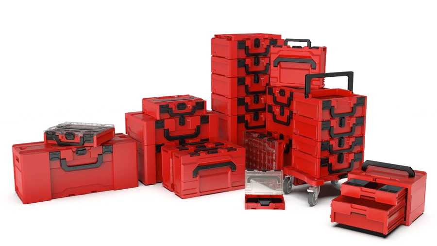 metaBOX cases in different sizes, stacked and connected